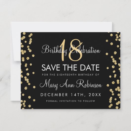 Save The Date Date de sauvegarde Anniversaire Gold Parties scint (Devant)