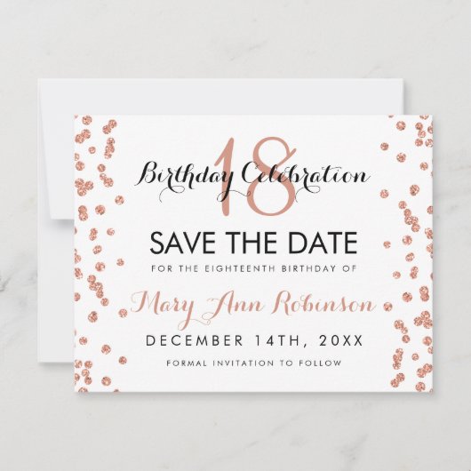 Save The Date Date de sauvegarde Rose Gold Parties scintillant C (Devant)