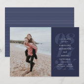 Save The Date Date gras bleu marine photo (Devant / Derrière)