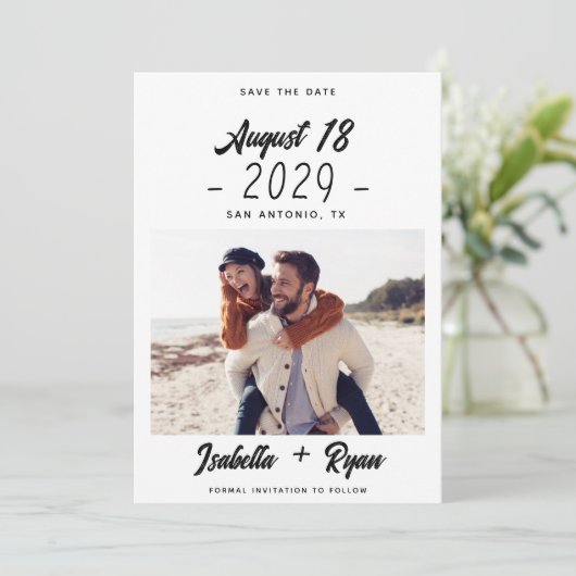 Save The Date Date Manuscrit & Photo de Mariage Personnalisée (Debout devant)