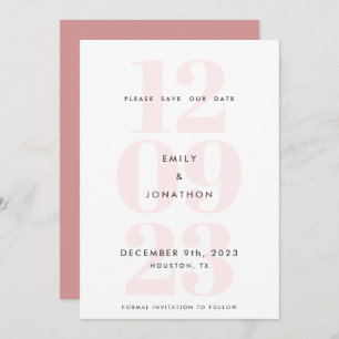 Save The Date Date moderne Numéro Typographie Dusty Rose