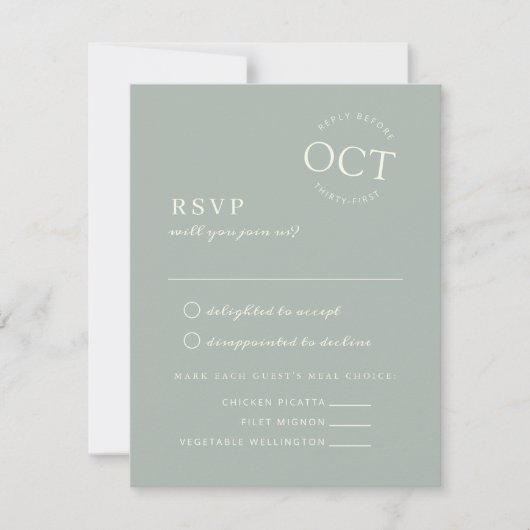 Save The Date Date moderne Sage de phoque Vert Mariage RSVP (Devant)