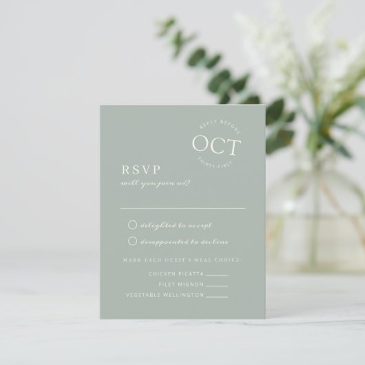 Save The Date Date moderne Sage de phoque Vert Mariage RSVP (Debout devant)