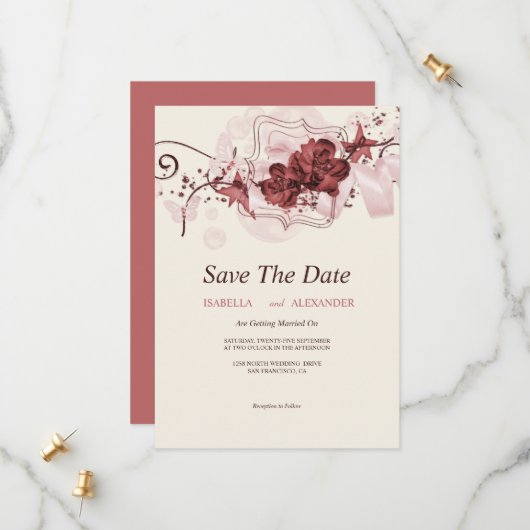 Save The Date De Beaux Arrangements Floraux Économisent La Date (Devant/Arrière en situation)