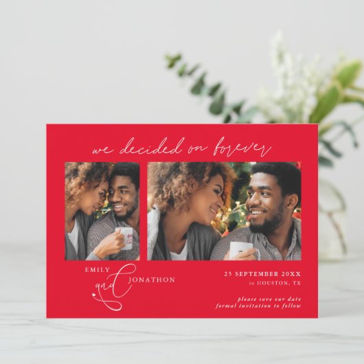 Save The Date Décidé sur Forever Script 2 photos Rouge Blanc (Debout devant)