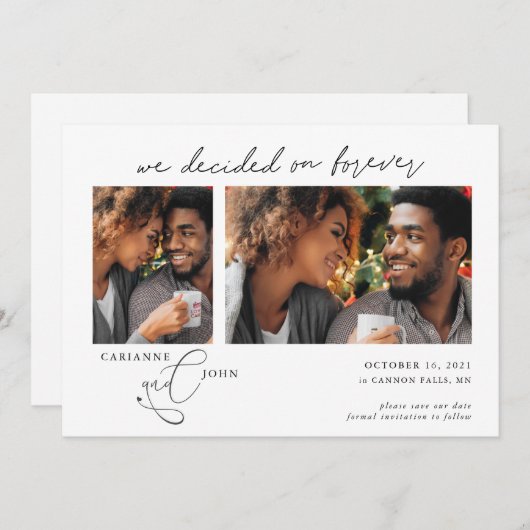 Save The Date Décidé sur Forever Script 2 photos Texte noir Enre (Devant / Derrière)