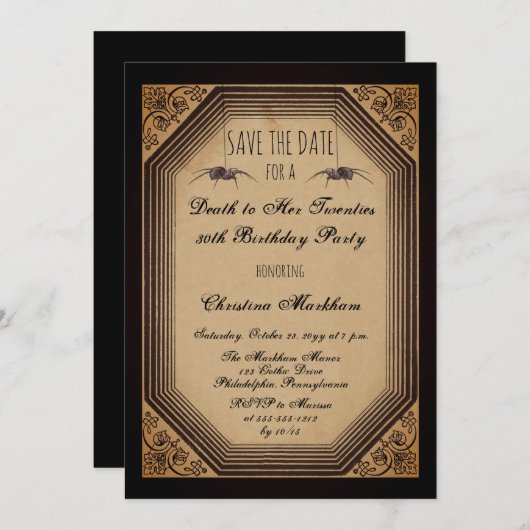 Save The Date Déco gothique Mort à sa fête d'anniversaire des an (Devant / Derrière)
