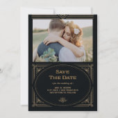 Save The Date Déco moderne | Elegant Faux Gold et Black Photo (Devant)
