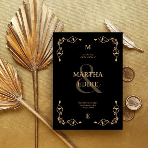 Save The Date Déco moderne   Mariage arrière photo noir et or