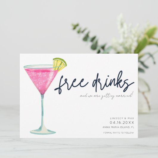 Save The Date Décontracté boissons gratuites amusant Mariage pho (Debout devant)