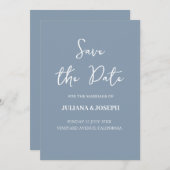 Save The Date Décontracté Script Dusty Blue Typography Mariage (Devant / Derrière)