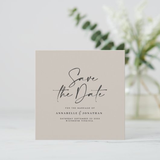 Save The Date Décontracté script gris moderne minimum mariage (Debout devant)