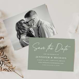 Save The Date Décontracté Script Sage Green Photo