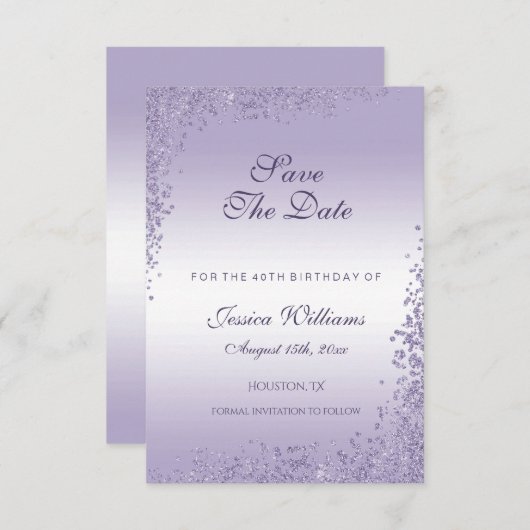 Save The Date Décoration Parties scintillant violet parkly Anniv (Devant / Derrière)