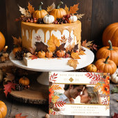 Save The Date Decorative Fall Foliage & Flowers Photo Wedding 