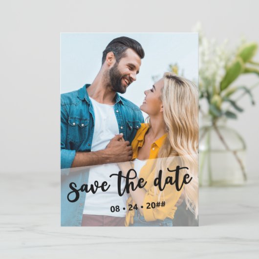 Save The Date Découpage translucide 2 Photo Lettrée à la main (Debout devant)