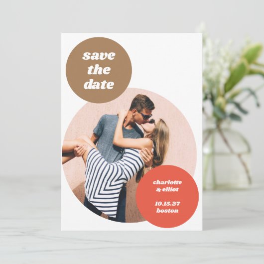 Save The Date Découpe de photo ludique Rétro Neutres Mariage Uni (Debout devant)