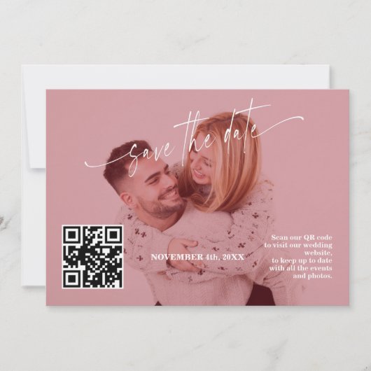 Save The Date Deep Burgundy Calligraphy QR Code Photo Wedding   (Devant)