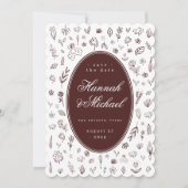 Save The Date Deep Burgundy Hand Drawn Flowers Spring Wedding (Devant)