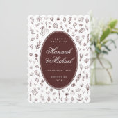 Save The Date Deep Burgundy Hand Drawn Flowers Spring Wedding (Debout devant)