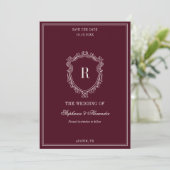 Save The Date Deep Burgundy Ivory Crest Old Money Photo Wedding (Debout devant)