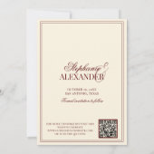 Save The Date Deep Burgundy Stripes Old Money Wedding QR Code (Dos)