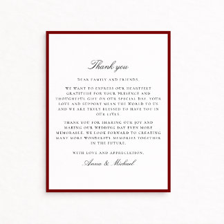Save The Date Deep Red Border Wedding Thank You Card