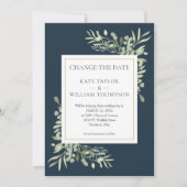 Save The Date Deep Sea Blue Modifier le Mariage Date Greenery (Devant)