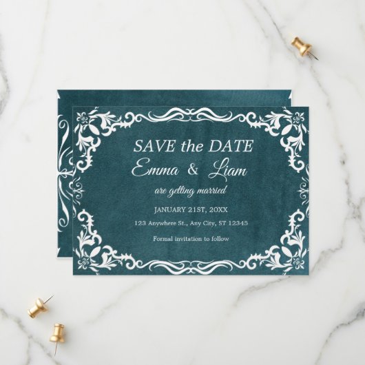 Save The Date Deep Teal Blue Talavera Mexican Wedding (Devant/Arrière en situation)