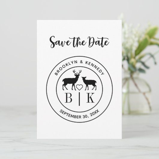 Save The Date Deer Monogram Mariage campagnard rustique Nom du c (Debout devant)