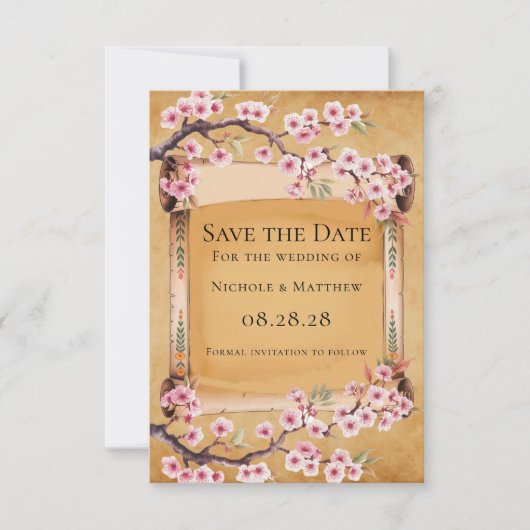 Save The Date Défiler japonais Mariage de fleurs de cerisier (Devant)