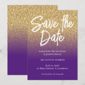 Save The Date Dégradé de pourpre royal pailleté or (Devant / Derrière)