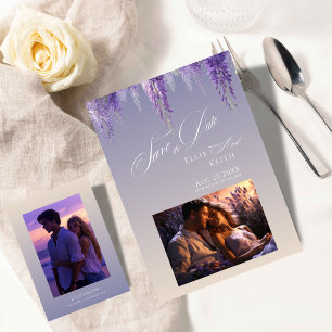 Save The Date Dégradé Floral Pourpre Fantaisiste 2 Photo Mariage