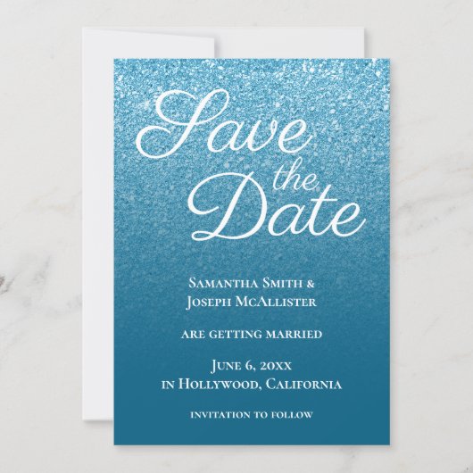 Save The Date Dégradé Moderne Bleu Océan (Devant)