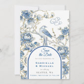 Save The Date Delft Blue White Chinoiserie Porcelain Bird (Devant)