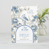 Save The Date Delft Blue White Chinoiserie Porcelain Bird (Debout devant)