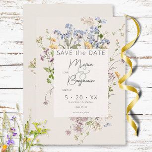 Save The Date Délicat Boho Fleurs sauvages Mariage de crème