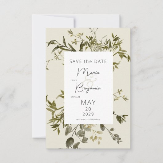 Save The Date Délicat Boho Mariage de verdure (Devant)