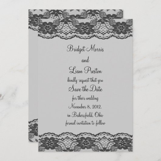 Save The Date Délicat et Lacy Enregistrer la date (gris) (Devant / Derrière)