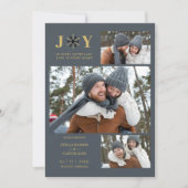 Save The Date Delicate Blue & Gold SnowFlake 3 Photos Collage (Devant)
