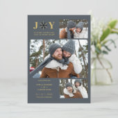 Save The Date Delicate Blue & Gold SnowFlake 3 Photos Collage (Debout devant)