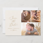 Save The Date Delicate Gold Cream 3 Photo Collage Enregistrer La (Devant)