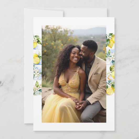 Save The Date Delicate Lemon Branch and Flowers Tiles Wedding (Dos)