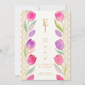 Save The Date Delicate Pink & Purple Tulips Border Wedding (Devant)