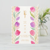 Save The Date Delicate Pink & Purple Tulips Border Wedding (Debout devant)