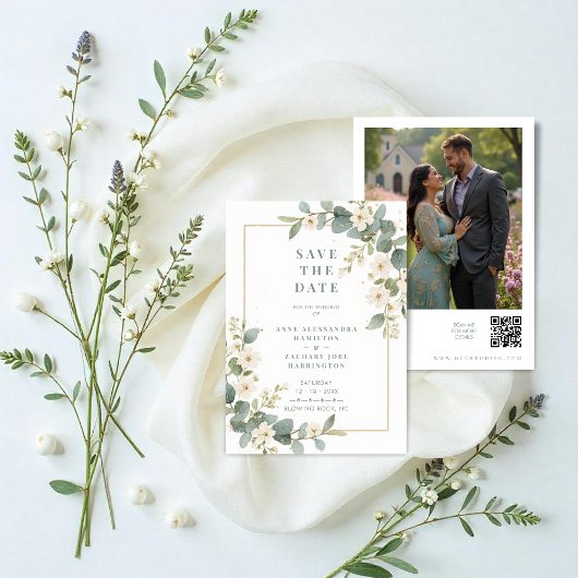 Save The Date Delicate Romantic Flowers and Branches Wedding