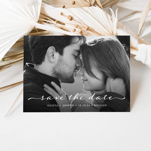 Save the date | Delicate Script Photo et QR Code