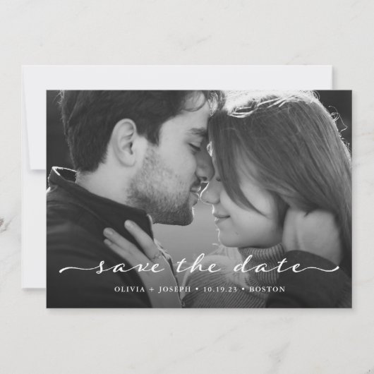 Save the date | Delicate Script Photo et QR Code (Devant)