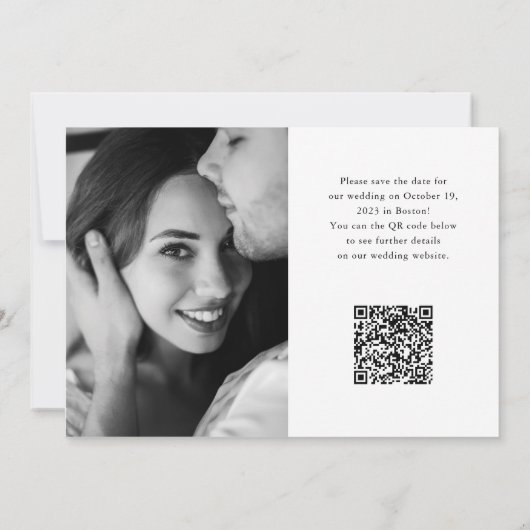 Save the date | Delicate Script Photo et QR Code (Dos)