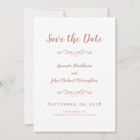 Save The Date Delictic Romantic Calligraphie Rose Gold Rose Chic (Devant)